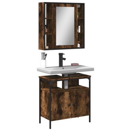 vidaXL Set de muebles baño 2 pzas madera contrachapada roble ahumado