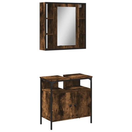 vidaXL Set de muebles baño 2 pzas madera contrachapada roble ahumado
