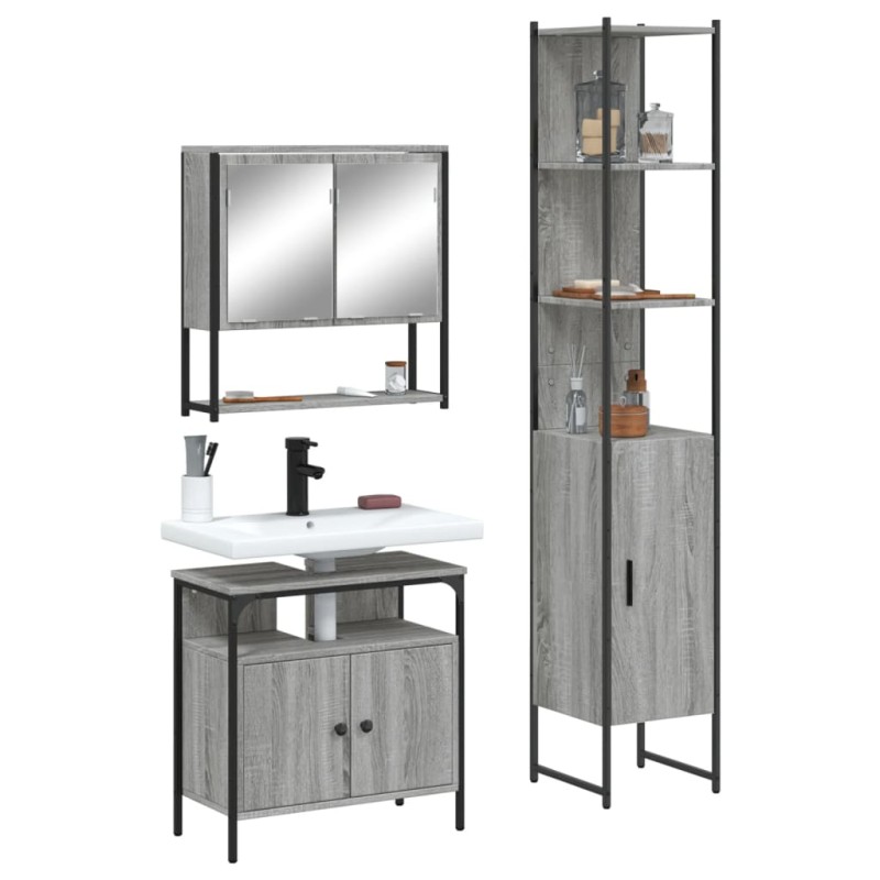 vidaXL Set de muebles de baño 3 pzas madera contrachapada gris sonoma vidaXL Set de muebles de baño 3 pzas madera contrachapada gris sonoma