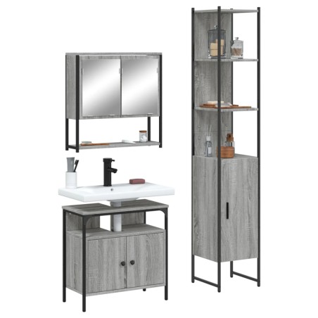 vidaXL Set de muebles de baño 3 pzas madera contrachapada gris sonoma