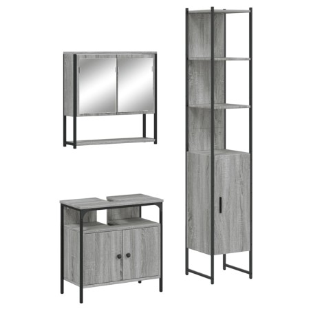 vidaXL Set de muebles de baño 3 pzas madera contrachapada gris sonoma