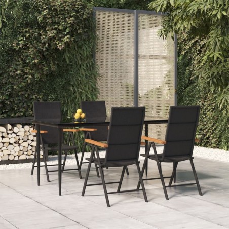 vidaXL Juego comedor de jardín 5 piezas ratán sintético negro y marrón