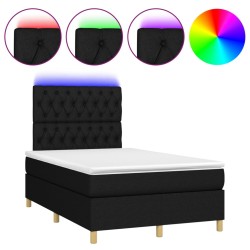 vidaXL Cama box spring con colchón y luces LED tela negro 120x190 cm