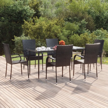 vidaXL Juego de comedor de jardín 7 piezas ratán sintético negro