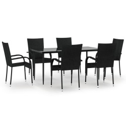 vidaXL Juego de comedor de jardín 7 piezas ratán sintético negro