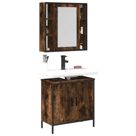 vidaXL Set de muebles baño 2 pzas madera contrachapada roble ahumado