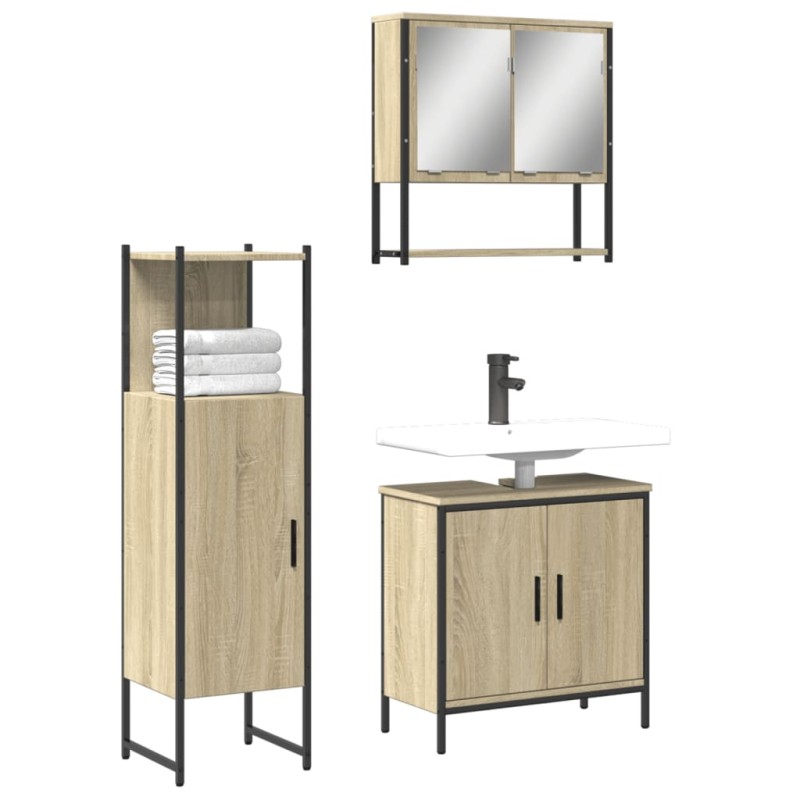 vidaXL Set de muebles de baño 3 pzas madera contrachapada roble Sonoma vidaXL Set de muebles de baño 3 pzas madera contrachapada roble Sonoma