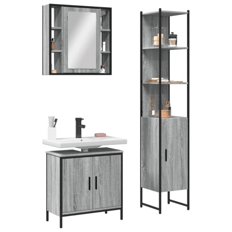 vidaXL Set de muebles de baño 3 pzas madera contrachapada gris sonoma