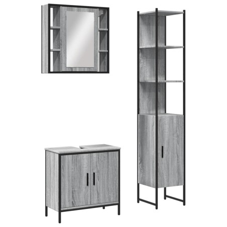 vidaXL Set de muebles de baño 3 pzas madera contrachapada gris sonoma