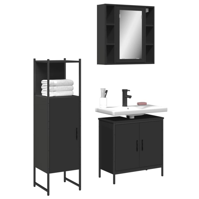 vidaXL Set de muebles de baño 3 piezas madera contrachapada negro vidaXL Set de muebles de baño 3 piezas madera contrachapada negro