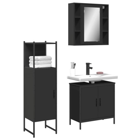 vidaXL Set de muebles de baño 3 piezas madera contrachapada negro