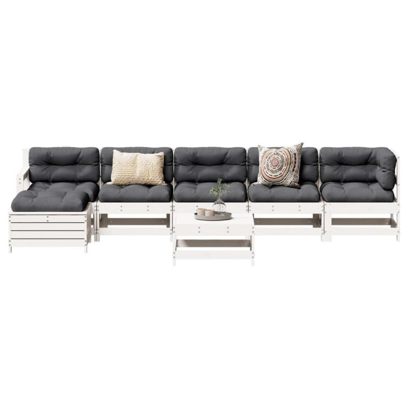 vidaXL Juego de muebles de jardín 7 pzas madera maciza de pino blanco vidaXL Juego de muebles de jardín 7 pzas madera maciza de pino blanco