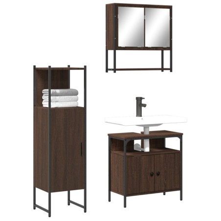 vidaXL Set de muebles baño 3 pzas madera contrachapada roble marrón
