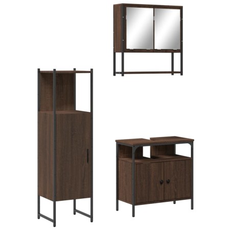 vidaXL Set de muebles baño 3 pzas madera contrachapada roble marrón