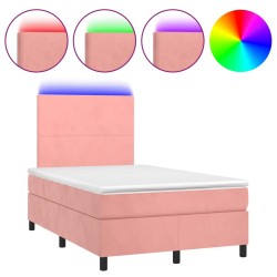 vidaXL Cama box spring con colchón y LED terciopelo rosa 120x190 cm