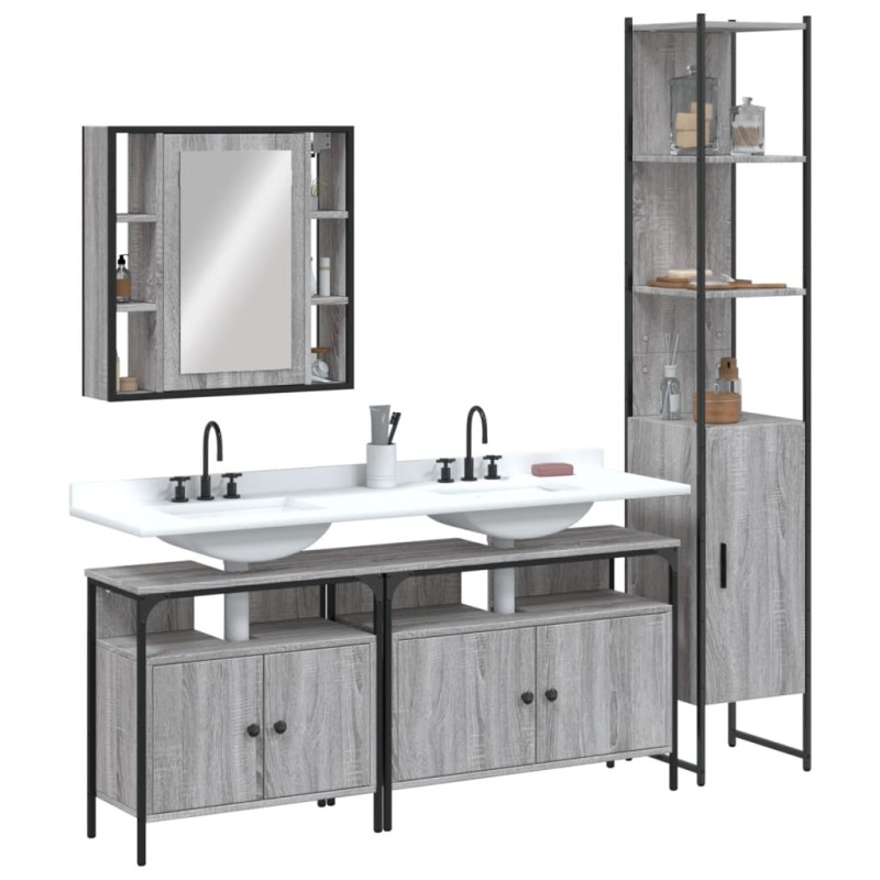vidaXL Set de armario de baño 4 pzas madera contrachapada gris sonoma vidaXL Set de armario de baño 4 pzas madera contrachapada gris sonoma