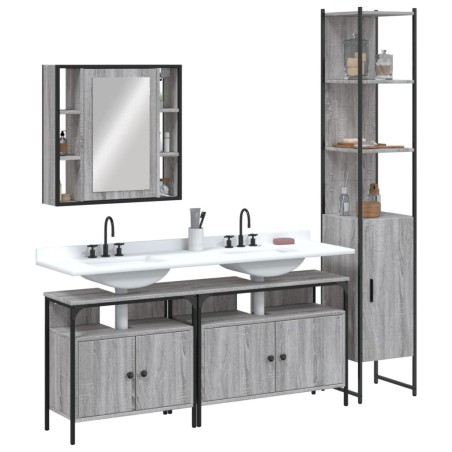 vidaXL Set de armario de baño 4 pzas madera contrachapada gris sonoma