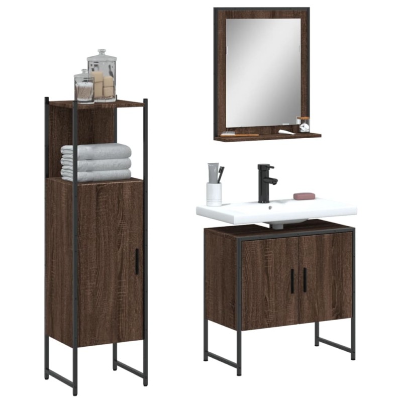 vidaXL Set de muebles de baño 3 pzas madera contrachapada roble marrón vidaXL Set de muebles de baño 3 pzas madera contrachapada roble marrón
