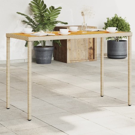 vidaXL Mesa de jardín superficie de madera ratán PE beige 115x54x74 cm