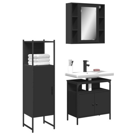 vidaXL Set de muebles de baño 3 piezas madera contrachapada negro