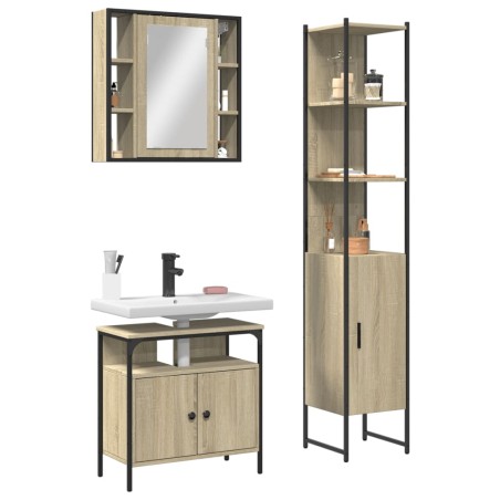 vidaXL Set de muebles de baño 3 pzas madera contrachapada roble sonoma