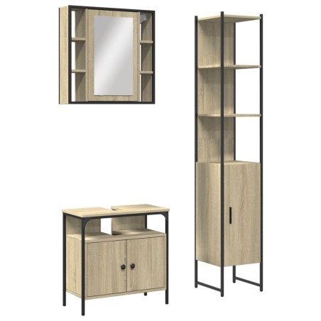 vidaXL Set de muebles de baño 3 pzas madera contrachapada roble sonoma