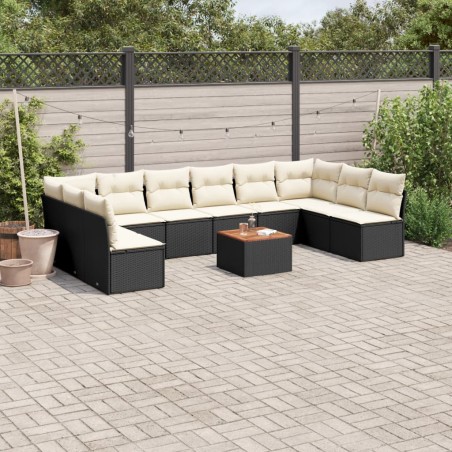 vidaXL Set de sofás de jardín 11 pzas y cojines ratán sintético negro