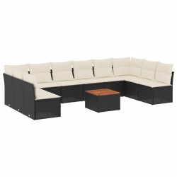 vidaXL Set de sofás de jardín 11 pzas y cojines ratán sintético negro
