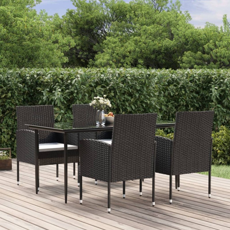vidaXL Set de muebles jardín 5 pzas con cojines ratán sintético negro vidaXL Set de muebles jardín 5 pzas con cojines ratán sintético negro