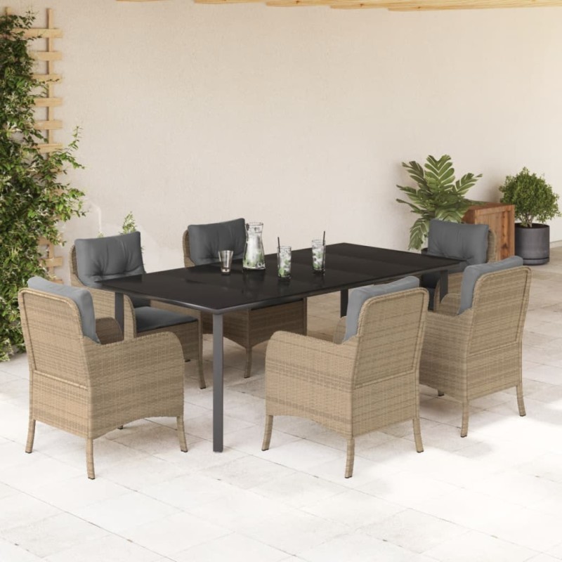 vidaXL Set comedor de jardín 7 pzas con cojines ratán sintético beige vidaXL Set comedor de jardín 7 pzas con cojines ratán sintético beige