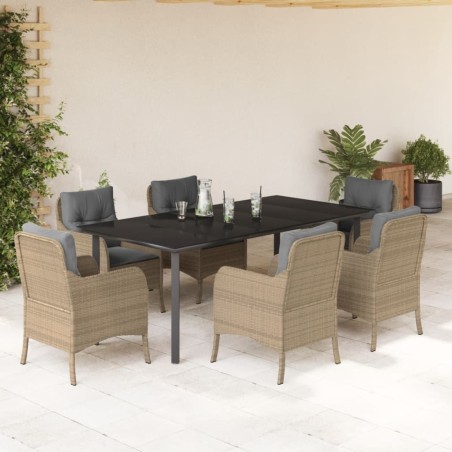 vidaXL Set comedor de jardín 7 pzas con cojines ratán sintético beige