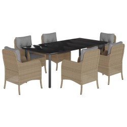 vidaXL Set comedor de jardín 7 pzas con cojines ratán sintético beige