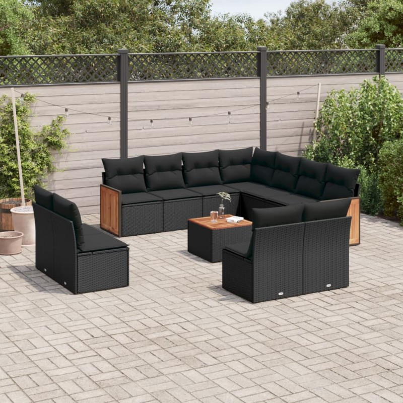 vidaXL Set de sofás de jardín 12 piezas cojines ratán sintético negro vidaXL Set de sofás de jardín 12 piezas cojines ratán sintético negro