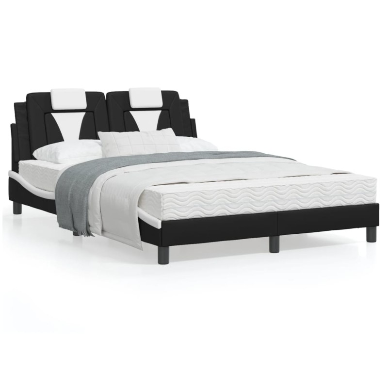 vidaXL Estructura cama cabecero cuero sintético negro blanco 120x200cm vidaXL Estructura cama cabecero cuero sintético negro blanco 120x200cm