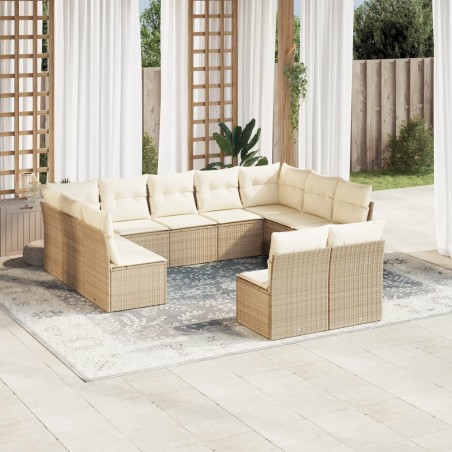 vidaXL Set de sofás de jardín 11pzas con cojines ratán sintético beige
