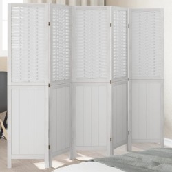 vidaXL Biombo separador de 5 paneles madera maciza Paulownia blanco