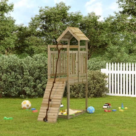 vidaXL Casa de juegos con pared escalada de madera impregnada de pino