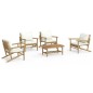 vidaXL Set de muebles de jardín 5 piezas bambú y cojines blanco crema vidaXL Set de muebles de jardín 5 piezas bambú y cojines blanco crema