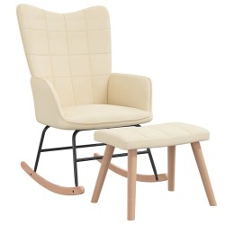 vidaXL Silla mecedora con reposapiés tela color crema