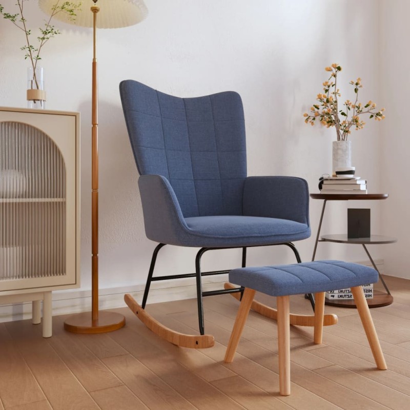 vidaXL Silla mecedora con reposapiés tela azul vidaXL Silla mecedora con reposapiés tela azul