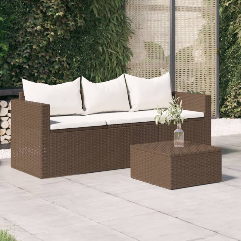 vidaXL Sofá de jardín de 3 plazas con cojines ratán sintético marrón vidaXL Sofá de jardín de 3 plazas con cojines ratán sintético marrón