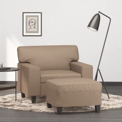 vidaXL Sillón con taburete cuero sintético color capuchino 60 cm