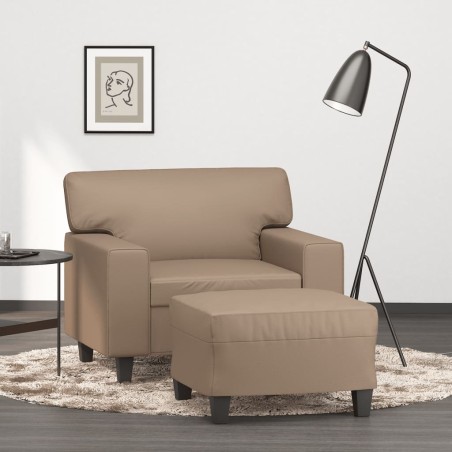 vidaXL Sillón con taburete cuero sintético color capuchino 60 cm