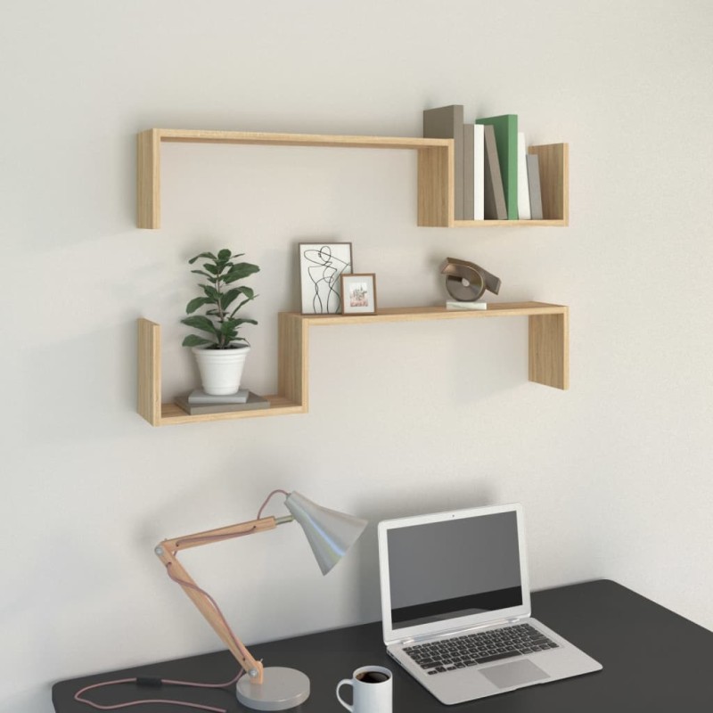 vidaXL Estantes de pared 2 uds madera de ingeniería roble 100x15x20 cm vidaXL Estantes de pared 2 uds madera de ingeniería roble 100x15x20 cm