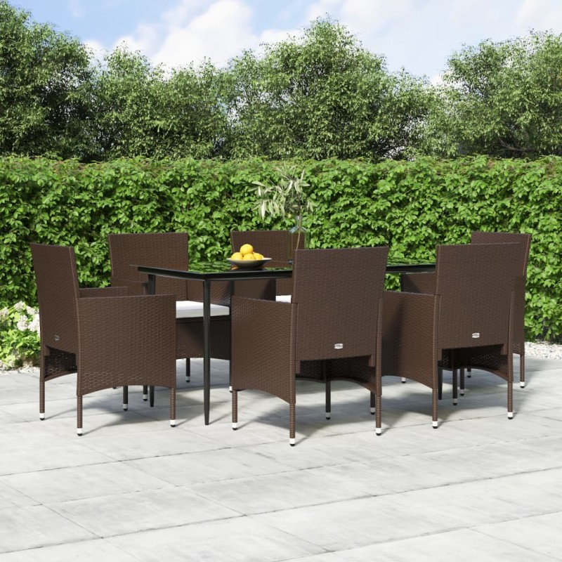 vidaXL Juego de comedor de jardín 7 piezas con cojines marrón y negro vidaXL Juego de comedor de jardín 7 piezas con cojines marrón y negro
