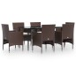 vidaXL Juego de comedor de jardín 7 piezas con cojines marrón y negro vidaXL Juego de comedor de jardín 7 piezas con cojines marrón y negro
