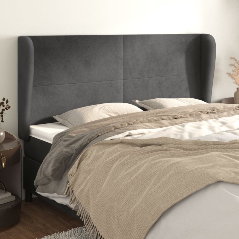 vidaXL Cabecero con orejas de terciopelo gris oscuro 183x23x118/128 cm vidaXL Cabecero con orejas de terciopelo gris oscuro 183x23x118/128 cm