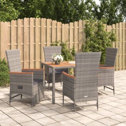 vidaXL Set comedor de jardín 5 piezas con cojines ratán sintético gris