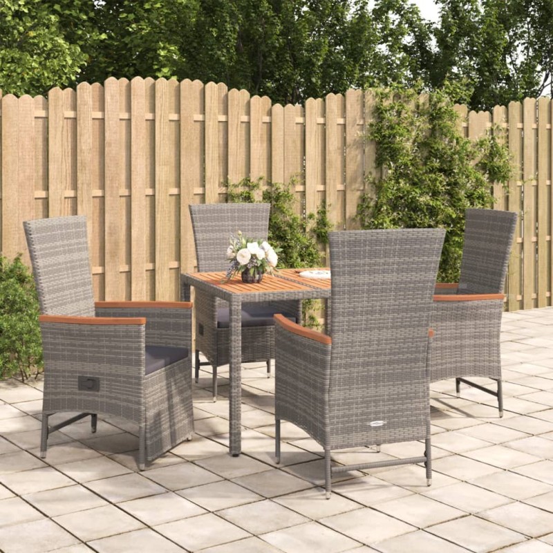 vidaXL Set comedor de jardín 5 piezas con cojines ratán sintético gris vidaXL Set comedor de jardín 5 piezas con cojines ratán sintético gris