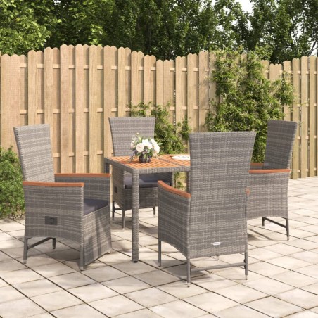 vidaXL Set comedor de jardín 5 piezas con cojines ratán sintético gris
